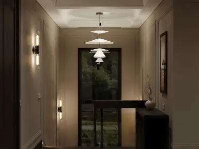 Interior Designed Scene with HALLWAY 2ND floor and STAIRS 3D model