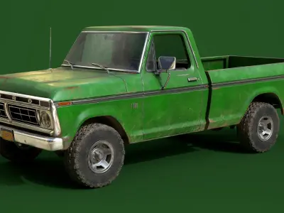 Ford Classic F100 pickup 1976 Old Green Low-poly 3D model