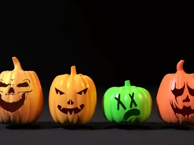 Set of scary pumpkins 3D print model