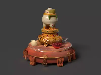 Chinese treasure bowl  Low-poly 3D model