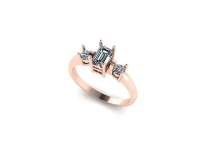 Luxury Engagement Ring with Emerald Cut and Round Diamonds 3D print model