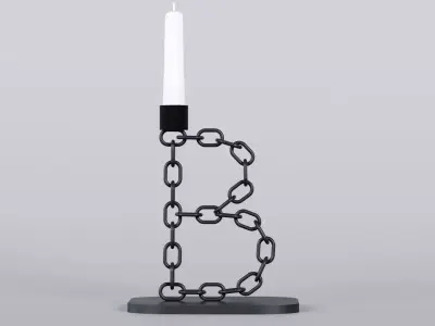 Alphabet B Chain Black Candleholder 3D Model True 4K PBR Render Low-poly 3D model