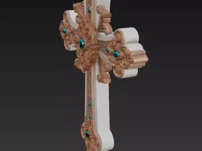 Royal Emerald Cross - Ornamental Baroque Religious Sculpture 3D print model