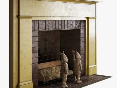 Fireplace set 1 mantel with two teddy bears 3D model