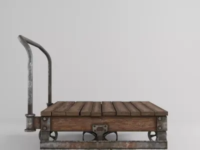 old wooden trolley- push cart 3d model Low-poly 3D model