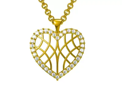 pendant gold heart with diamonds Free 3D model
