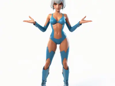 Cybernetic Warrior Femme Fatale  Sleek Armor  Silver Hair Low-poly 3D model