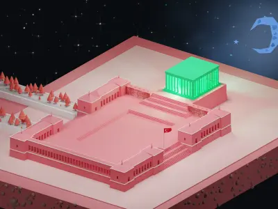 Anitkabir temple in middle of desert Low-poly 3D model
