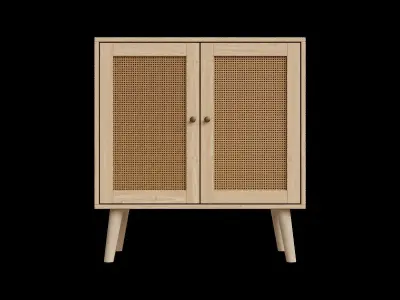 Bohemian Solid Wood And Rattan Accent Cabinet Low-poly 3D model