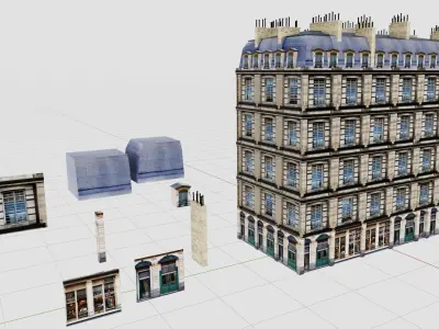 Paris 3 module Building Pack Free low-poly 3D model
