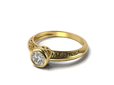 Vintage Ring with Diamond in Bezel 3D print model
