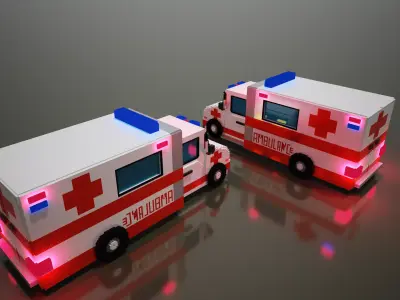 Voxel Ambulance design  Low-poly 3D model