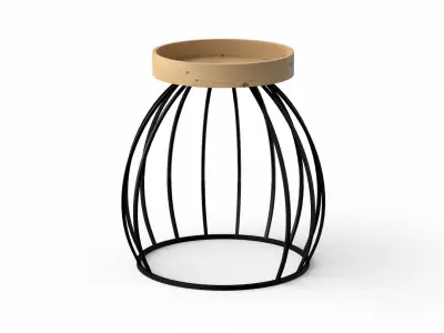 Metalico round End-Table pine varnished Low-poly 3D model