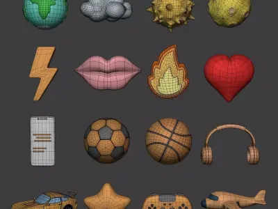 Cartoon Pack - Planet Plane Sun Moon Cloud Smartphone Controller Low-poly 3D model