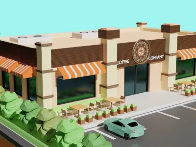 Low Poly Cafe Restaurant Low-poly 3D model