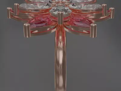 six leaf flower ring rose gold with gemstone 3D model jewelry 3D model