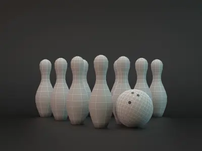 Bowling pins with ball in middle Low-poly 3D model