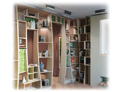 Wooden bookcase with moss inserts 3D model