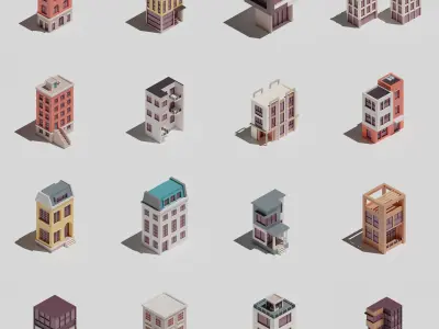 Four-sided buildings 1 Low-poly 3D model