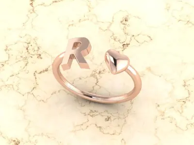 Alphabet Jewelry with Heart Ring  R 3D print model
