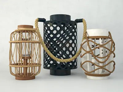 Rope and Rattan Lanterns 3D model