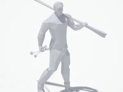 Ski Man Sport Pose Low-poly 3D model