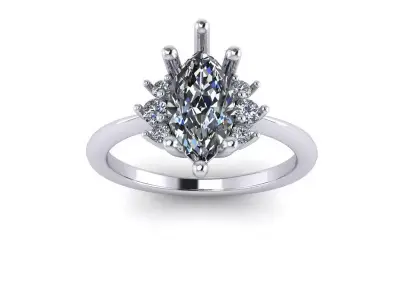 Marquise Ring with Rounds on side Engagement Ring 3D print model