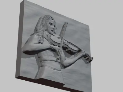 Violinist girl bas relief sculpture  Free 3D print model