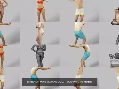 5x BEACH MAN WOMAN VOL01 SCANNED 3D Model Pack