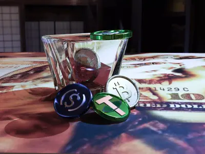 3D model of three cryptocurrency coins Free 3D model