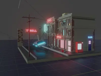 Low Poly Cyberpunk City Low-poly 3D model Low-poly 3D model