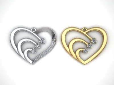 2 Pendants heart with diamonds 3D print model