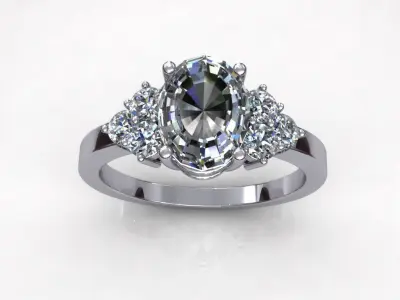 Halo Three Stone Shank Ring 3D print model