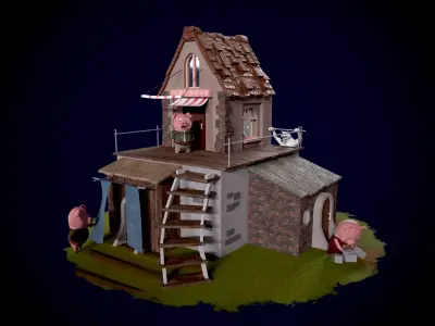 The Three Little Pigs - Fairy Tale Low-poly 3D model