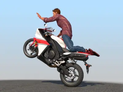 Full Rigged Rider with Motorbike Model 3D model