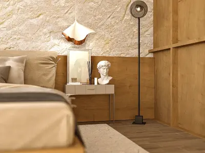 modern-vintage lakeview bedroom interior scene 3d model 3D model