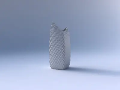 Vase double arc rectangle with twisted diagonal grid dents 3D print model
