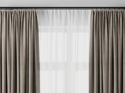 curtain with rod 03 Low-poly 3D model