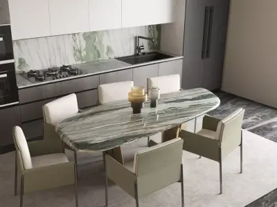Italian light luxury style dining table and chairs 3D model