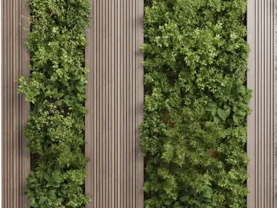 Vertical Wall Garden With Wooden frame - green garden Low-poly 3D model