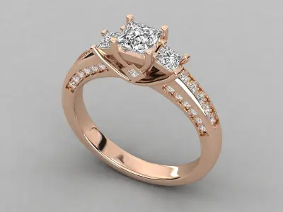 three stone princess cut engagement ring  3D print model