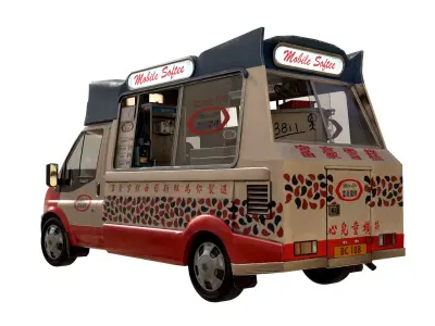 PBR Hong Kong Ice Cream Car Mobile Softee Game Ready Model Low-poly 3D model