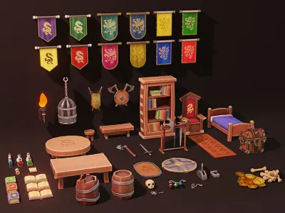 Stylized Fantasy Interiors Low Poly 3D Props Pack Low-poly 3D model
