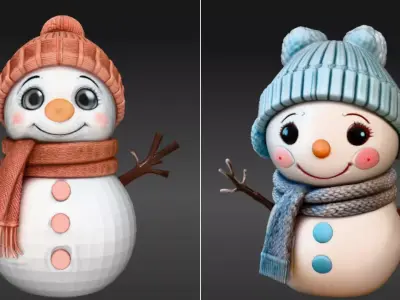 Cute Chibi Snowman Buddy  Winter Figurine Two Pack 3D Model Low-poly 3D model
