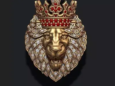 Leon pendant with diamonds and crown 025 3D print model