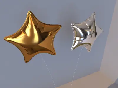 balloon two gold and silver star shaped earrings 3D model