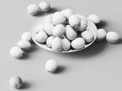 Plums on a plate Low-poly 3D model