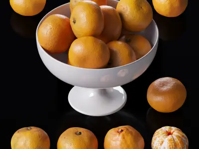 Tangerines in a tall bowl Low-poly 3D model