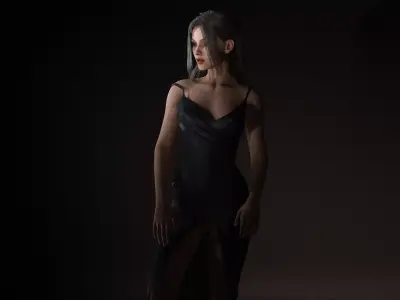 Realistic Female Character  Evening Black Dress Fully Rigged Low-poly 3D model
