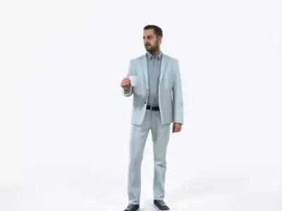 Portrait 03M Drinking Coffee Casual Man Low-poly 3D model